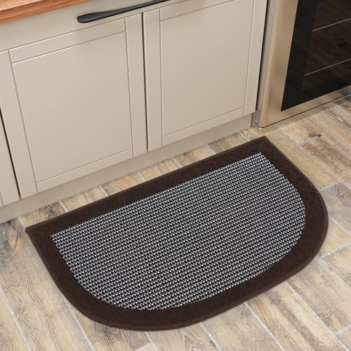 PADOOR Kitchen Mats for Floor, Kitchen Rugs Non Slip Washable, Half Circle Kitchen Floor Mat Sink Rug Rubber Backed Super Absorbent, 20”x32” Dark