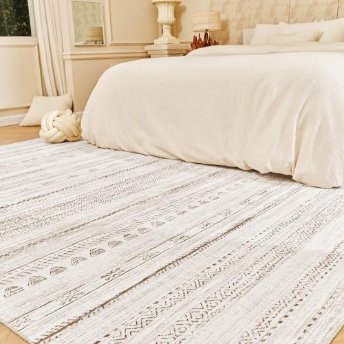 5x7 Large Area Rugs for Living Room Machine Washable Rug Distressed Indoor Carpet Neutral Moroccan Boho Rug Ultra Soft Area Rug for Bedroom Dining Roo