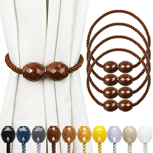 Strong Magnetic Curtain Tiebacks Coffee 4 Pack Decorative Tie Backs Outdoor Curtain Rope Tiebacks Elegant Curtain Holdbacks for Drapes