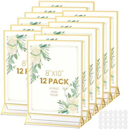 8X10 Acrylic Sign Holder Double-Sided Gold Picture Frames for Menu Holder Wedding Table Number Holder Christmas Photo Frames with Clear Sticky Dots -1