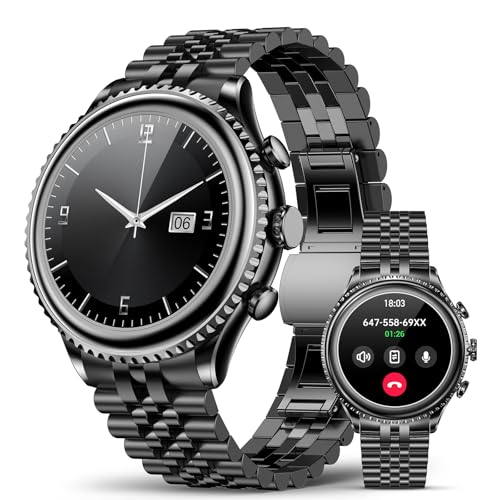 2025 Rotating Bezel Smart Watch for Men with Bluetooth Call, Heart Rate, Blood Pressure, SpO2, Sleep Monitor, Waterproof Round Watch with Encoder Knob