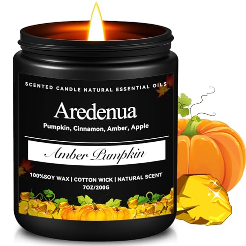 Amber Pumpkin Candle - Fall Candles | Halloween Candles Pumpkin Scented - 7oz Autumn Soy Candle for Home Scented, Cozy Seasonal Scent for Autumn, Fall