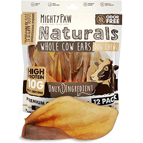 Mighty Paw 100% Natural Unbleached Cow Ears for Dogs - Single Ingredient - Cows Ears for Dogs Chew Treats Suitable for Small, Medium & Large Breeds -