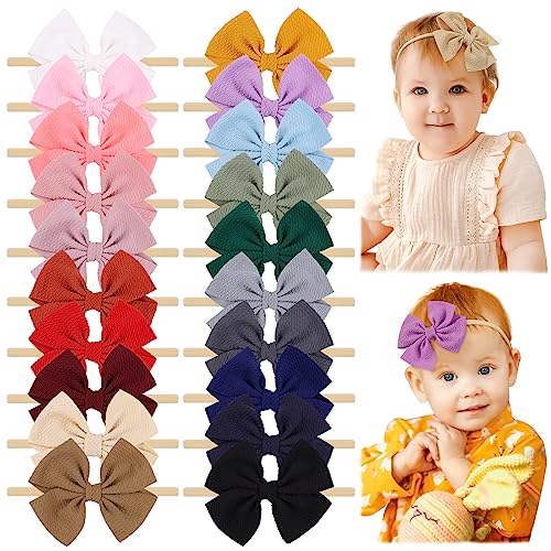 jollybows 20pcs Baby Girls Hair Bows Headband Nylon Hair Band Elastic Hair Accessories for Kids Infants Toddlers 3- 20PCS Waffle headband