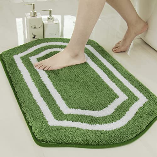 COSY HOMEER Extra Thick Bath Linen Sets Rugs - Anti-Slip Bath Mats Soft Plush 100% Strong Polyester Living Room Bathroom Water Absorbent(Green,20x32 -