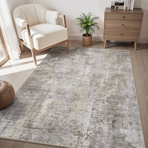 3 x 5 Rug Small Non Slip Area Rug Ultra Soft Machine Washable Low Pile Modern Abstract Area Rugs for Bedroom Living Room Entryway Kitchen Bedside, Bei