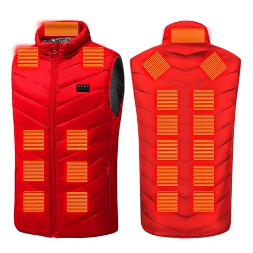 Heated Vest for Men Women, 4 Control 21 Heating Zones USB Electric Puffer Vest, Lightweight Winter Outerwear Jacket Red Medium