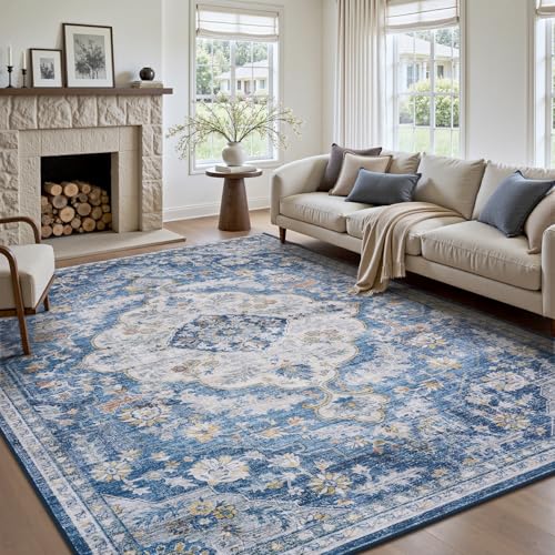 tchdio 8x10 Area Rugs for Living Room, Vintage Non Slip Washable Rug, Soft Low Pile Area Rug Large Floor Indoor Carpet for Bedroom, Dining Room, Offic