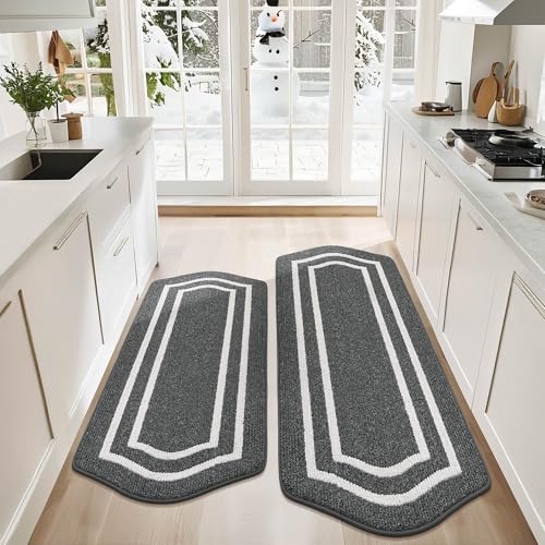 COSY HOMEER Long Kitchen Floor Mats for in Front of Sink Super Absorbent Kitchen Rugs and Mats 24"x48"+24"x59"Non-Skid Kitchen Mat Standing Mat Washab