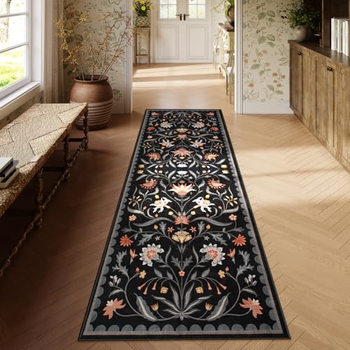 Lahome Boho Floral 2'6"x8' Washable Runners for Hallways, Kitchen Runner Rugs Non Skid Ultra-Thin, Soft Hallway Rug Throw Carpet Runners for Bedroom B