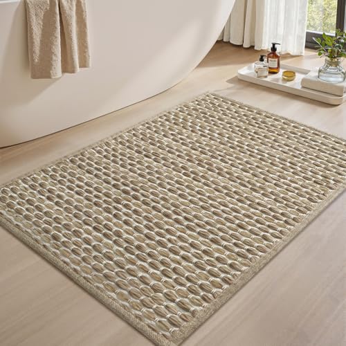 AMOAMI Unique Woven Bath Mat, Super Absorbent Non Slip Bath Mats for Bathroom Floor Textured Bathroom Mat Quick Dry Washable Bath Rug Boho Thin Rugs f