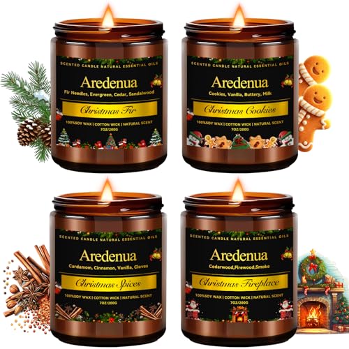 Christmas Candles Set | 4 Pack Winter Holiday Scented Candles, Soy Candles for Home Scented - Xmas Candle Gifts for Women and Men - Scents of Christma