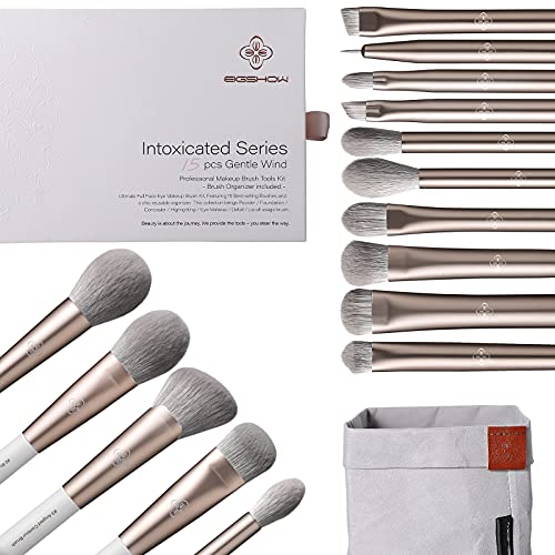 Makeup Brushes Set, EIGSHOW 15Pcs Professional Makeup Brushes For Foundation Powder Blush Blending Concealer Full Face Eye, Premium Vegan Make up Brus