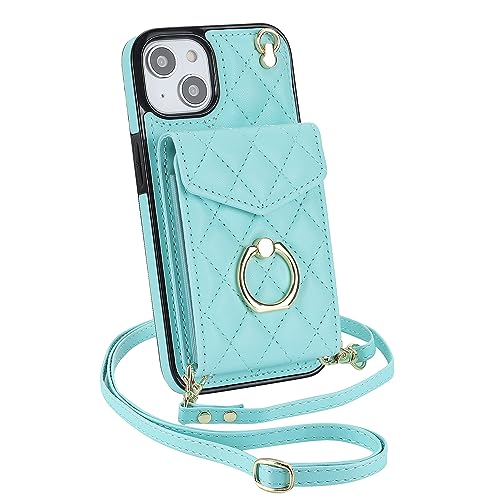 for iPhone 15 Pro Wallet Case with Ring,High-end Stylish Luxury Leather Accordion Card Holder,Anti-Drop Lanyard,Multi-Functional Ring Stand,Protective