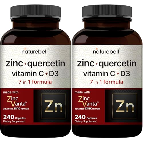 NatureBell Zinc Quercetin with Vitamin C & D3, 480 Capsules (2 Pack) | Quercetin 1,000mg + Zinc 50mg + Vitamin C 250mg + Vitamin D3 5,000 IU | 4-in-1