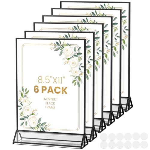 Acrylic Sign Holder 8.5X11 Black Picture Frame Double-Sided Acrylic Frames for Wedding Table Numbers Photo Frames Flyers Menu with Removable Sticky Do