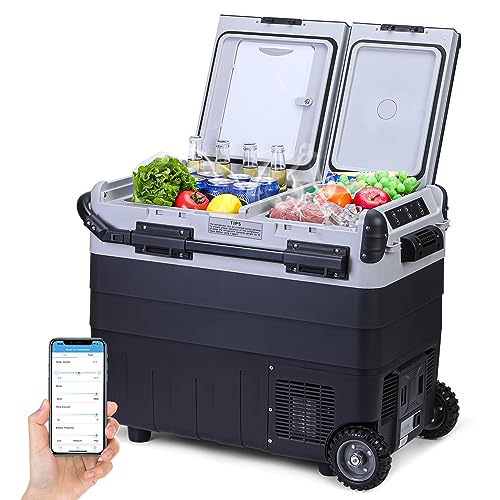 Garvee 12V Refrigerator 53QT Dual Zone WIFI APP Control -4℉ to 50℉, Aluminum Evaporator, Car & Home Use, Battery Protection
