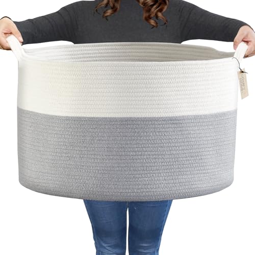 COMFY-HOMI XXXL Large Laundry Basket, Cotton Rope Nursery Woven Basket for Storage, Blanket Baskets Living Room Laundry Hamper, Dog Toy Storage Organi