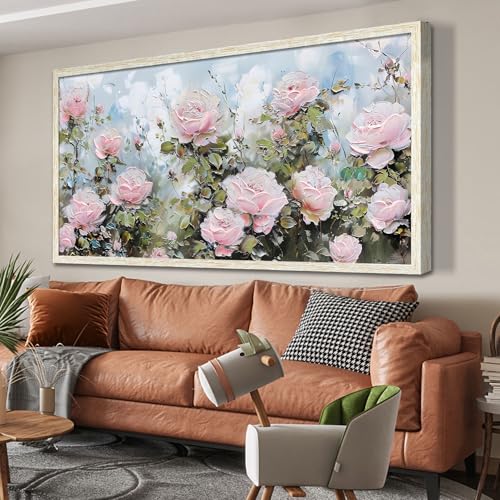 Ardemy Pink Rose Wall Art Canvas for Living Room Flower Painting Modern Textured Floral Bedroom Picture Artwork Framed Home Office Kitchen Decor, Extr