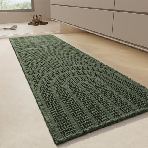AMOAMI Waffle Bathroom Runner Rug Super Absorbent Bath Mats Non Silp Machine Washable Bathroom Mat Soft Bath Rugs with Tassels Front of Bathtub, Sink,