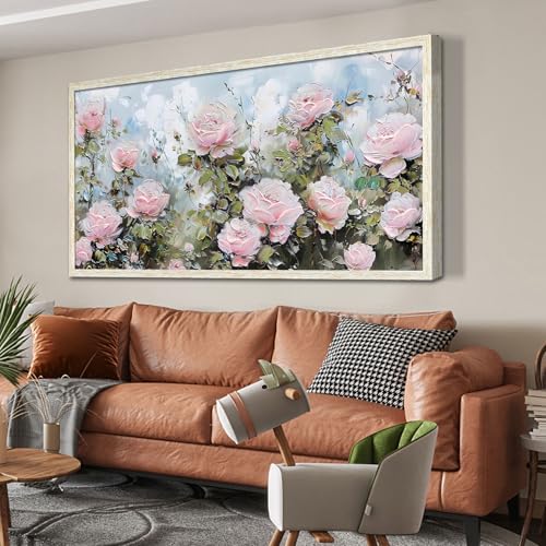 Ardemy Pink Rose Wall Art Canvas for Living Room Flower Painting Modern Textured Floral Bedroom Picture Artwork Framed Home Office Kitchen Decor, Larg