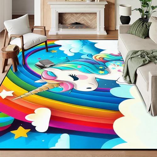 6' x 9' Unicorn Rugs for Kids Girls Bedroom Rainbow Area Rug Carpet Living Room Washable Doormats Women Indoor Non-Slip Floor Mat Unicorn 01 6' x 9' (