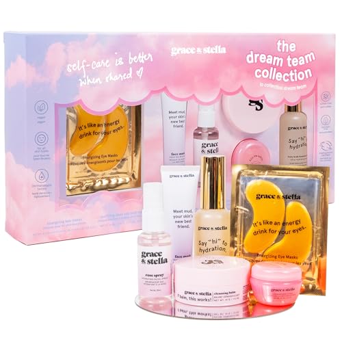 grace & stella Award Winning Skin Care Set - Gifts for Her - Travel Essentials with Under Eye Masks, Serum, Cleanser, Lip Balm - Birthdays, Bacheloret