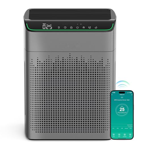 Air Purifiers for Bedroom Large Room Home, Up to 1690² with PM 2.5 Air Quality Monitor, Wi-Fi and Alexa Compatible, HEPA Filter Double-sided Air Inle