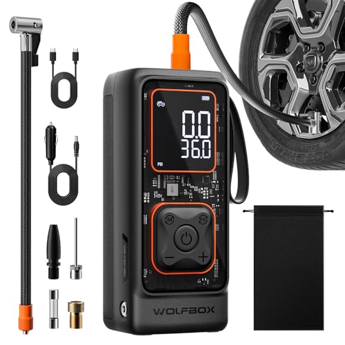 WOLFBOX Tire Inflator Portable Air Compressor, 150PSI&12000mAh Cordless Air Pump for Car Tires, Motorcycle, Bicycle, Ball with Digital Pressure Gauge,