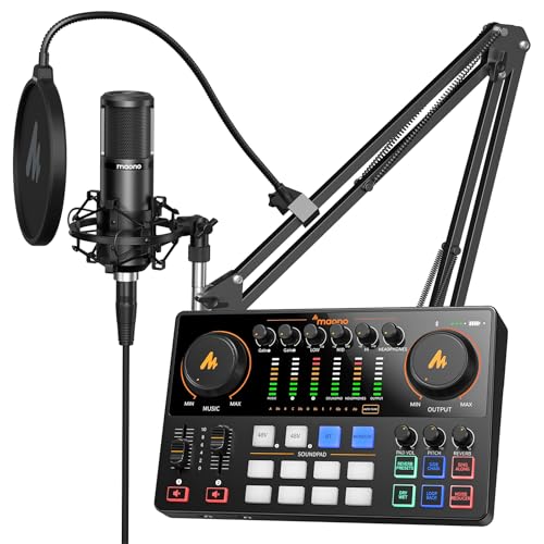 MAONO Podcast Equipment Bundle: Audio Interface & XLR Condenser Microphone Podcast Mixer with Dual XLR Input, Quick to Mute, Noise Reduction for Podca