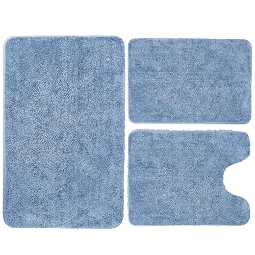 Bathroom Rug Mat Set 3 Piece, Extra Soft Absorbent Microfiber Bath Rugs, Rubber Backing, Quick Dry, Machine Washable Bath Mats for Bathroom Floor, Tub