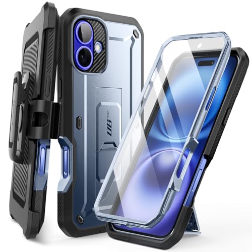 SUPCASE for iPhone 16 Case with Screen Protector (Unicorn Beetle Pro), [Built-in Stand & Belt-Clip] [Military-Grade Protection] Full Body Heavy Duty P