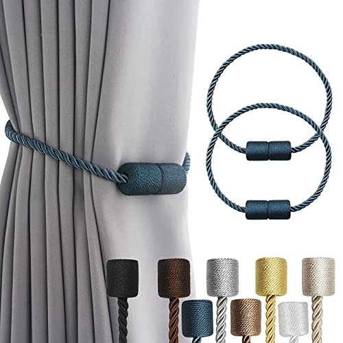 2 Pack Strong Magnetic Curtain Tiebacks Outdoor Elegant Decorative Tie Backs Modern Rope Tiebacks for Drapes Window Curtain Holdbacks for Draperies- B