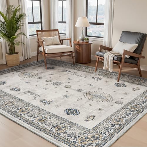 AMOAMI-Vintage Area Rug 3x5 Grey Rugs for Living Room-Soft Washable Rug Non Slip Entryway Rug Indoor Vintage Throw Accent for Bedroom Laundry Room Din