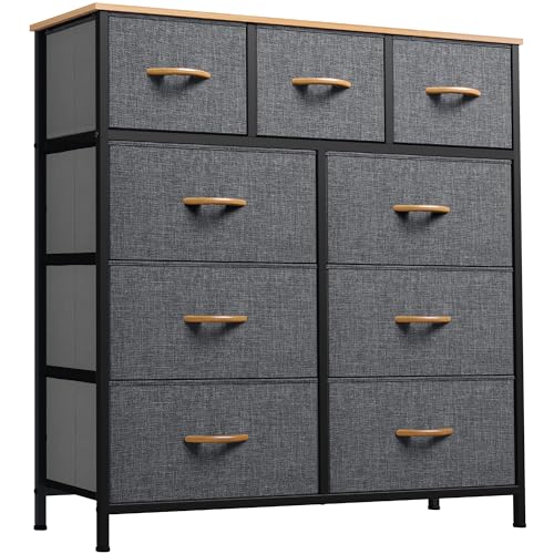 YITAHOME Dresser for Bedroom with 9 Drawers, Fabric Storage Dresser, Closet & Chest of Drawers for Living Room, Closets - Sturdy Steel Frame, Wooden T