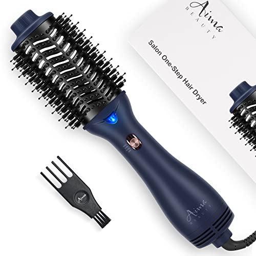 One Step Hair Dryer & Volumizing Brush, Aima Beauty Hair Styling Tool - Ceramic Straightener, Curler, Hot Air Styler & Ionic Salon Brush, Prussian Blu