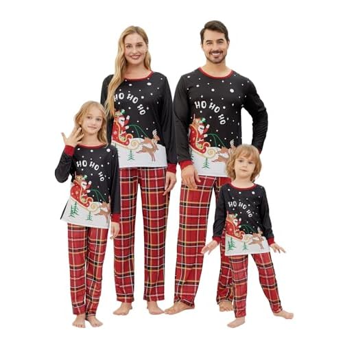 VENTELAN Family Matching Christmas Pajamas Set Holiday Santa Claus Sleepwear Xmas PJS Set for Couples and Kids Kids 2T Black-Red Plaid