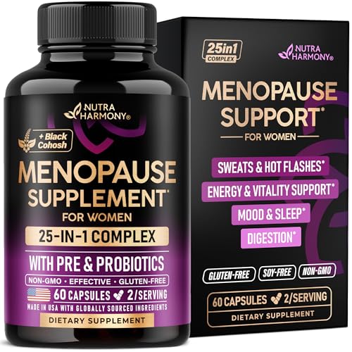 Menopause Supplements for Women - Dong Quai, Black Cohosh, Pre & Probiotics - Sweats & Hot Flashes Relief - Digestion, Sleep & Mood Support - 25-in-1