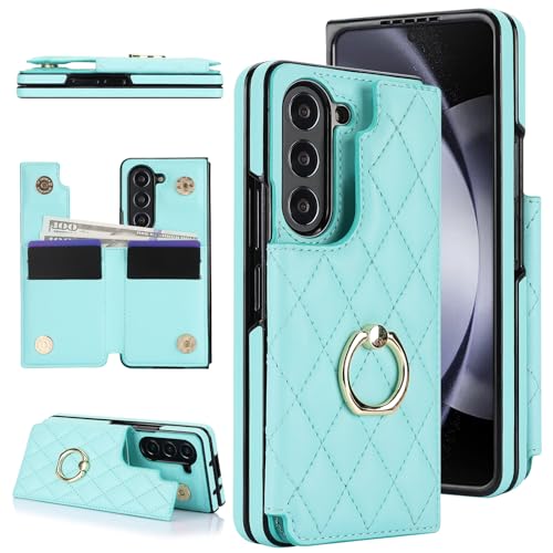 for Samsung Galaxy Z Fold 5 Wallet Case with Ring and Credit Card Holder, Cash Slot, Premium Diamond Leather Magnetic Clasp Kickstand Heavy Duty Prote