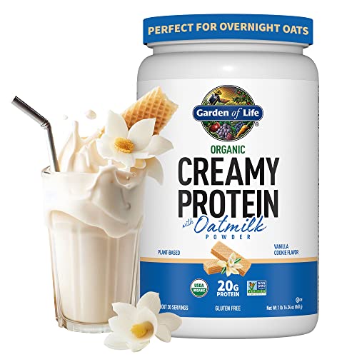 Garden of Life Creamy Vanilla Cookie Protein Powder + Oatmilk 20g Organic Vegan Plant Based Protein, Coconut Water, MCTs, Sprouted Grains, Prebiotics,