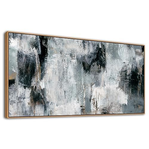 Black Gray Abstract Wall Art - Framed Abstract Canvas Pictures for Wall Decor Modern Abstract Canvas Painting Artwork for Living Room Bedroom Home Off