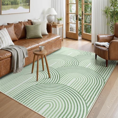 Moynesa Abstract Rainbow 4x6 Area Rugs for Bedroom, Soft Machine Washable Living Room Rug Non Slip, Low Pile Green Mid Century Modern Colored Playroom