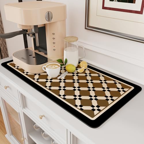 AMOAMI Coffee Mat Hide Stain Rubber Backed Absorbent Dish Drying Mat for Kitchen Counter - Fits Under Coffee Maker or Machine - PEANUT 17x31.5 CAMEL 1
