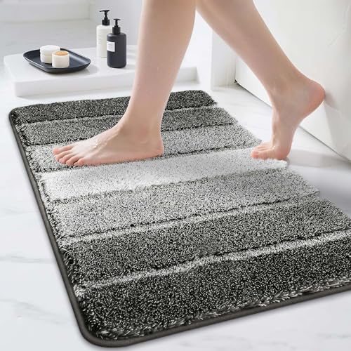 COSY HOMEER Bathroom Rugs 30"x20", Ultra Soft Absorbent Bath Mat with Non-Slip TPR Backing, Machine Washable Shaggy Rug for Bathroom Floor, Dark Gray