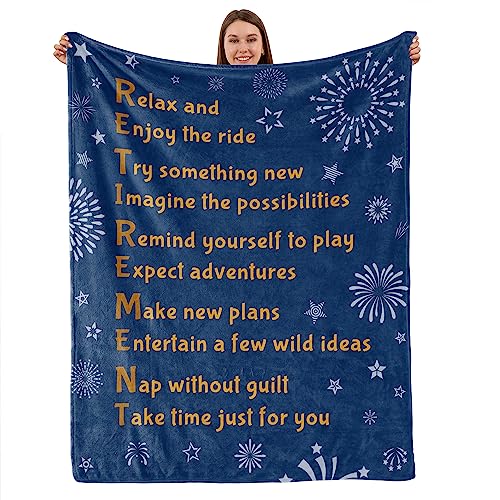 Best Retirement Gifts for Women Men, Going Away Gift - Happy Retirement Throws Blanket for Teachers Grandparent Friends Coworkers (Deep Blue, 50x60) D