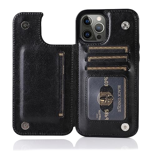 for iPhone 15 Wallet Case with Credit Card Holder,RFID Blocking,PU Premium Leather Double Magnetic Clasp Kickstand Heavy Duty Protective Cover.(Black)