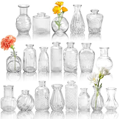 Der Rose Bud Vases in Bulk Glass Vase for Centerpieces Set of 20 Small Flower Vases Mini Vintage Vases for Rustic Wedding, Home Table Decorations (Cle