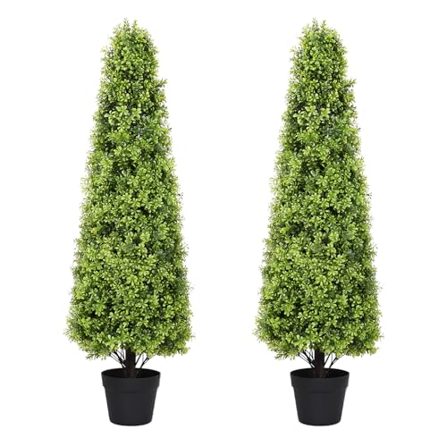 4ft Artificial Boxwood Topiary Trees, 48'' UV Resistant Faux Plants for Outdoor Planter, Front Porch Decor, Set of 2