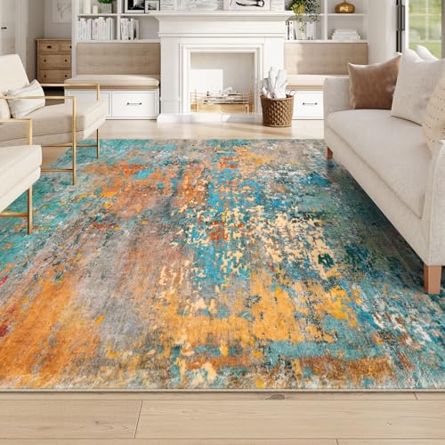 Lahome Modern Abstract Living Room Rug, Washable 8x10 Area Rugs for Bedroom Stain Resistant Non Slip, Large Colorful Soft Indoor Carpet for Dining Roo