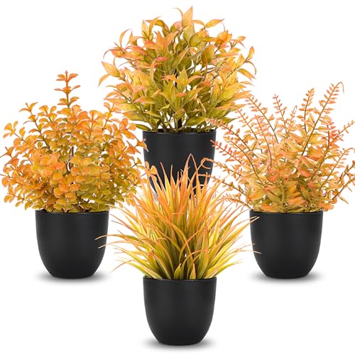 Der Rose Fall Fake Plants 4 Packs Artificial Plants Small Faux Plants Black Bathroom Accessories Fall Decorations for Home Bathroom Home Office Desk F